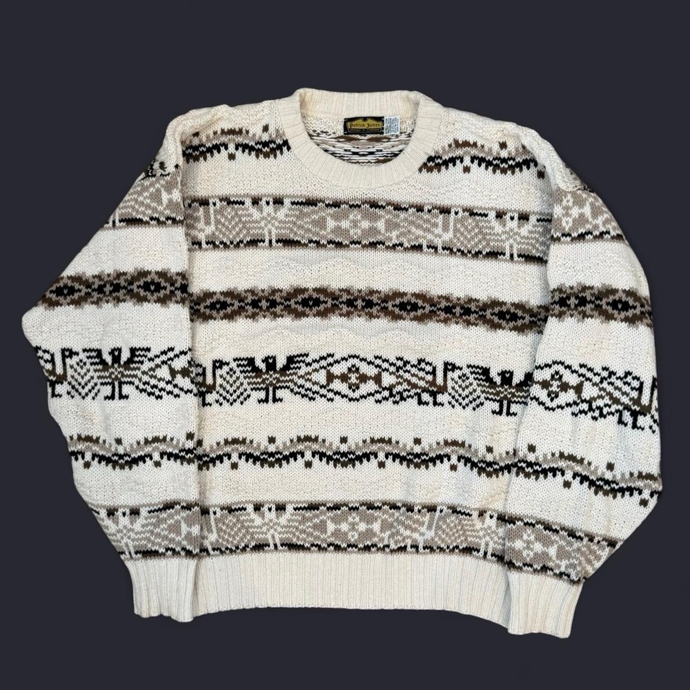 Vintage Patrick James 3D Knit Aztec Style Sweatshirt Men's Size Large USA Made